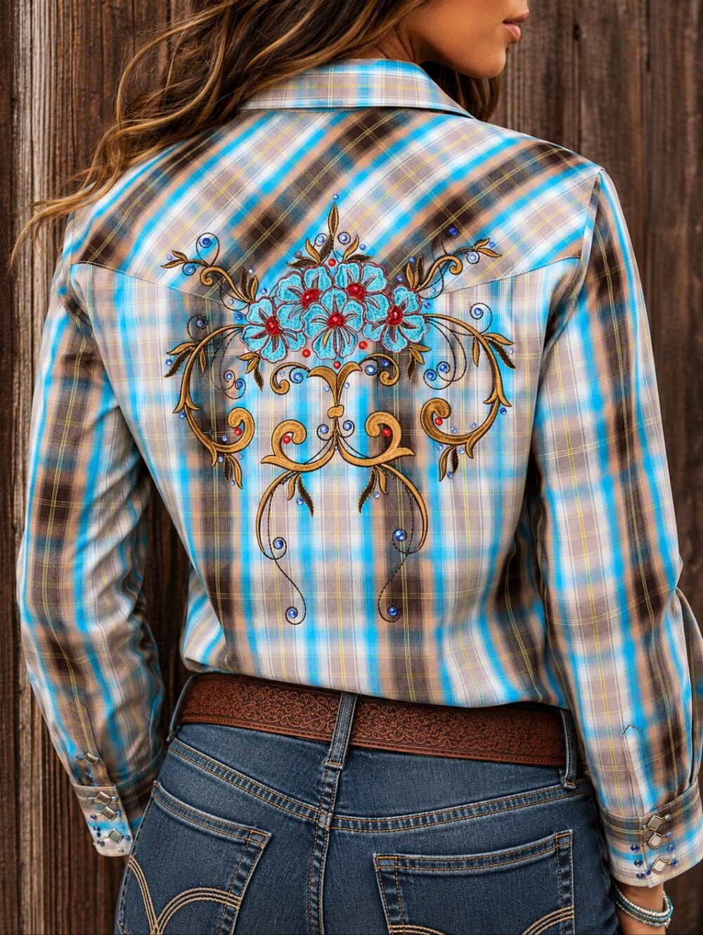 Panhandle Slim Embellished Western Plaid Snap Shirt Rodeo Cowgirl